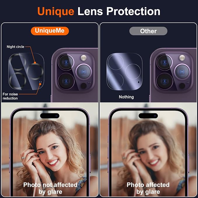 UniqueMe 3 Pack for iPhone 14 Pro Max/14 Pro Camera Lens Protector-Clear | Tempered Glass, Case Friendly, Scratch-Resistant, Night Shooting Mode - Image 3