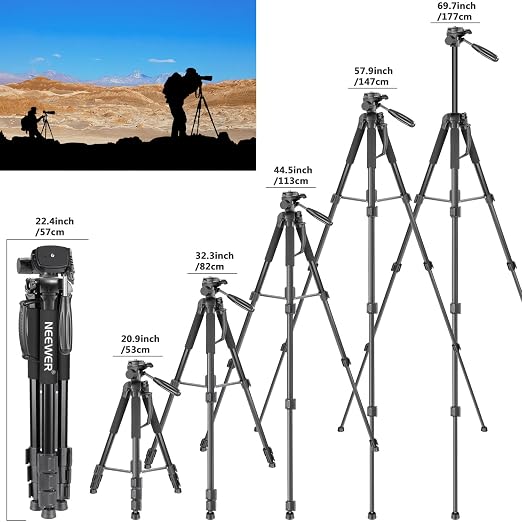 NEEWER Portable Aluminum Alloy Camera 2 in 1 Tripod Monopod Max. 70"/177cm with 3 Way Swivel Pan Head and Carrying Bag for DSLR, DV Video Camcorder (SAB264, Black) - Image 4