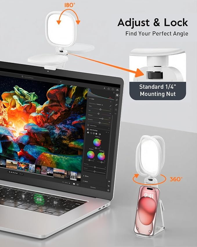 Ring Light for Laptop, Monitor, Desk, Eye-Caring Diffused LED Light | Soft Computer Light with Screen-Safe Clip, Adjustable Mount, CRI 97.8+, 50 Lighting Modes for Zoom, Video Calls & Streaming - Image 6