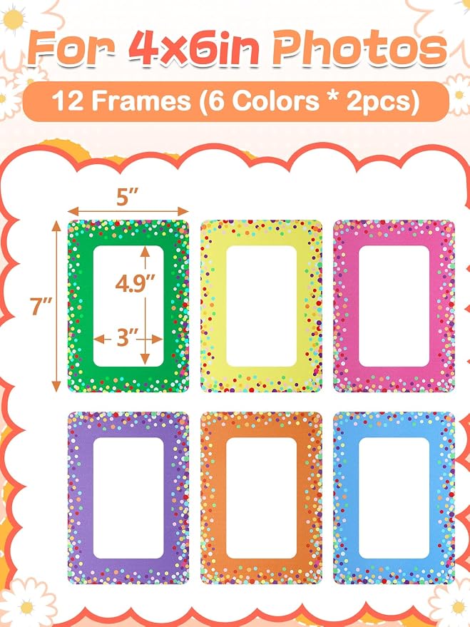 12Pcs Magnetic Picture Frames for 4"x6" Photo, Locker Accessories for Girls | 6 Colors, Cute Back to School Gifts, Classroom Decorations Supplies, Refrigerator Decor, Colorful Dots - Image 4