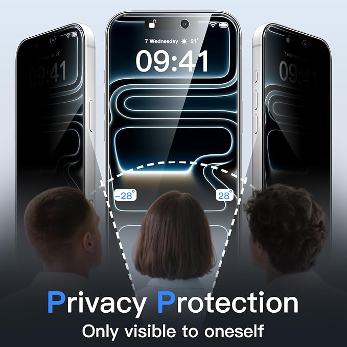 JETech Privacy Screen Protector for iPhone 17 Pro, 2+2 Pack | Anti-Spy Tempered Glass, with Camera Lens Protector, Easy Installation Tool - Image 3
