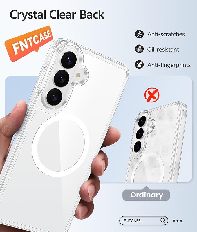 FNTCASE for Samsung Galaxy S26 Case, Fit for Magsafe, with Screen Protector | Clear Anti Yellowing Magnetic Back, 14FT Military Grade Drop Protection, Shockproof Protective Phone Cover, Transparent - Image 5