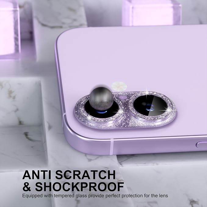 Choiche for iPhone 17 Camera Lens Protector, Glitter-Lavender | Bling Metal Camera Cover with 9H Tempered Glass Lens Screen Protector Accessories, Strong Adsorption, Case-Friendly - Image 3