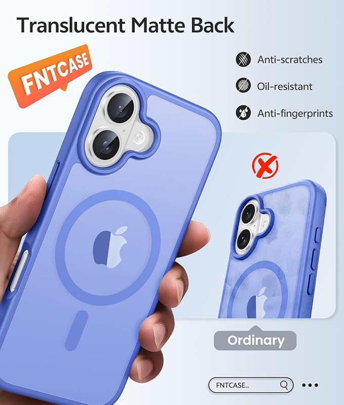 FNTCASE for iPhone 16 Case, Fit for Magsafe, Screen Protector, Ultramarine | Full Camera Protection, Translucent Matte, 14FT Military Grade Drop Proof, Shockproof Protective Phone Cover - Image 6