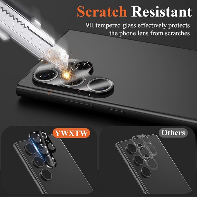 YWXTW 3 Pack Camera Lens Protector for Samsung Galaxy S24 Ultra, Anti Scratch Full Coverage 9H Tempered Glass S 24 Ultra Camera Cover Screen Protector, Case Friendly - Image 3