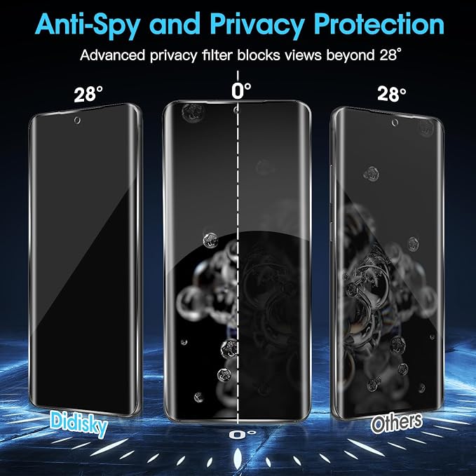 Didisky For Samsung Galaxy S20 Ultra Privacy Screen Protector 2 Pack Tempered Glass and 2 Pack Camera Lens Protector, 3D Curved Full Coverage, Easy to Install,Anti-Spy, Anti Scratch,9H - Image 3