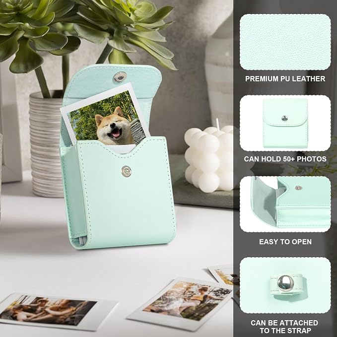CAIYOULE Square Photo Pouch for Fujifilm Instax SQ Films, Green | PU Picture Holder Case for Fujifilm Instax SQ1/40/20/10/6/SP-3 2.9x3.4" Film, Photo Storage Pocket, Can hold 50+ SQ Photos - Image 3