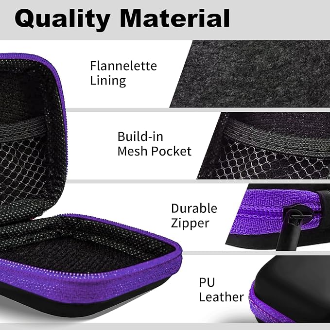 2Pack Square Earbud Case Portable EVA Carrying Case Storage Bag Cell Phone Accessories Organizer with Carabiner for Earphone, Earbud, Earpieces, SD Memory Card, Camera Chips-Purple/Green - Image 3