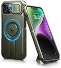 Dexnor for iPhone 13/14 Case with Slide Camera Cover & Adjustable Kickstand, Compatible with MagSafe, Rugged Shockproof Bumper Cases Heavy-Duty Magnetic Protective Cover,6.1 inch,Army Green by Dexnor