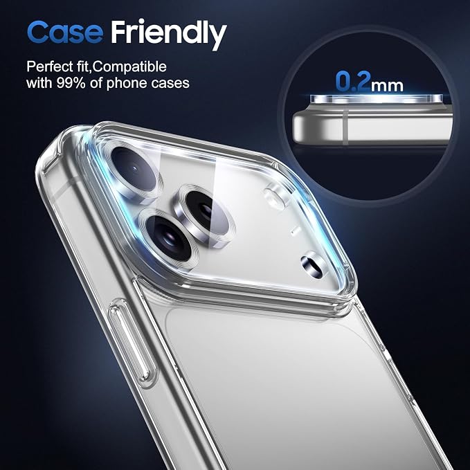 UniqueMe 3 Pack for iPhone 17 Pro Max Camera Lens Protector - Silver | Drop Protection, Case Friendly, 9H Tempered Glass, Camera Cover Screen, Update New Version - Image 6