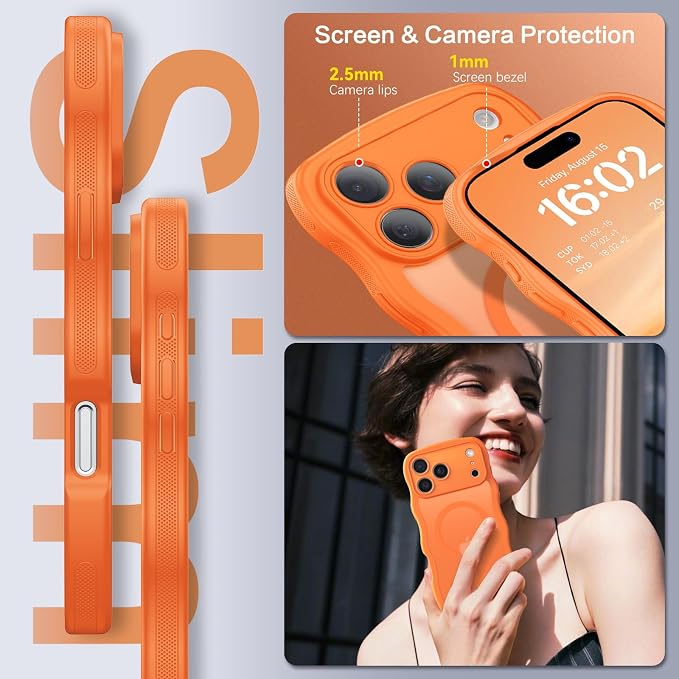 BENTOBEN Magnetic for iPhone 17 Pro Case, Cute Wavy Full Camera Protection [Compatible with MagSafe] Matte Anti-Slip Bumper Women Girls Boys Protective Cover for 17 Pro 6.3", Orange - Image 7