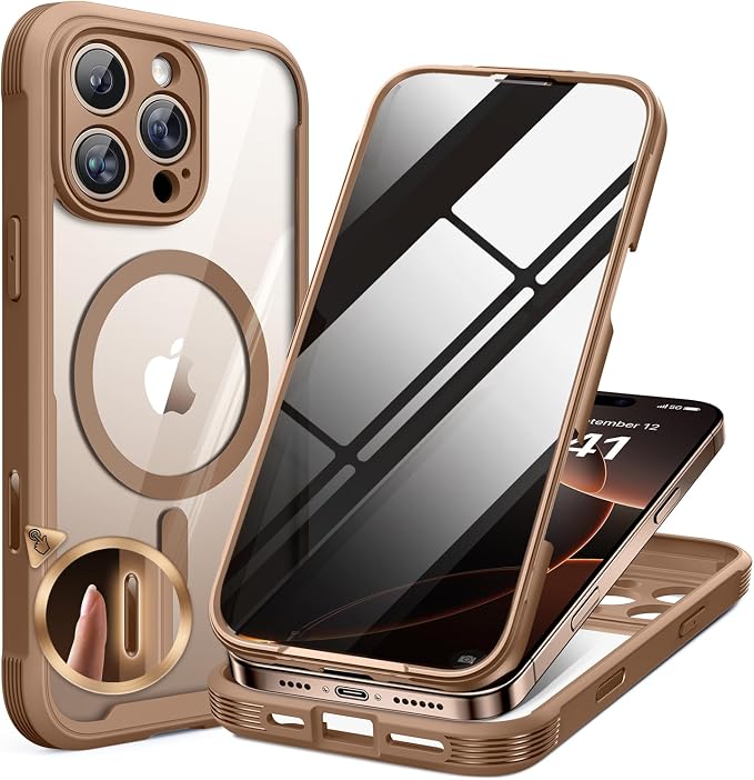 miracase Privacy for iPhone 16 Pro Max Case, 25° Anti-Spy, Desert Brown | Built-in Privacy Screen Protector, Compatible with MagSafe, Full Camera Protection, 360° Full Body Shockproof Phone Case 6.9" by Miracase