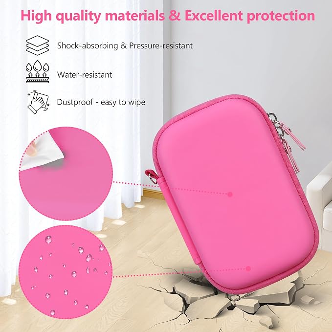 Hard Carrying Case for KODAK Step Instant Smartphone Photo Printer - Portable Mini Color Wireless Mobile Printer, Zipper Mesh Pocket for USB Cable, Photo Paper, Pink - Image 5