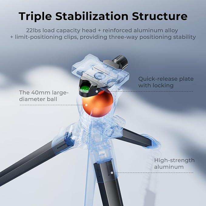 K&F CONCEPT 73" Aluminum Travel Tripod for Camera/Phone | Compact Lightweight 2.9lb, Arca Ball Head, 22lb Max Load for DSLR/Mirrorless/iPhone Video, A305A3+BH-40 - Image 4
