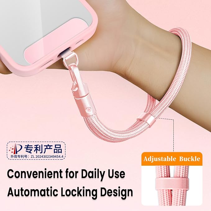 Phone Lanyard Hand Wrist Strap Universal Adjustable Phone Finger Grip Wristlet with 3 Patches Tether Universal for iPhone 17 16 Pro Max 15 Charms for Keychain USB Flash Drive Wallet ID Name Tag Pink - Image 2