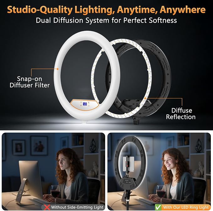MACTREM Large 22" Ring Light with Stand, 75" Tripod for iPad iPhone Barber | Professional 50W 6500K CRI90+ LED, LCD Display, 2 USB Ports, for TikTok YouTube Makeup Tattoo Photography Video Studio - Image 8