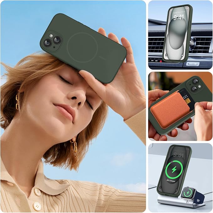 Miracase Silicone & Magnetic for iPhone 15 Case, Dark Green | Compatible with MagSafe, Soft Microfiber Lining, Premium Silicone Cover Shockproof Drop Protection Phone Case for 15 - Image 7