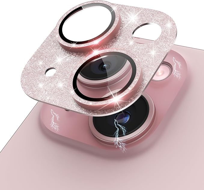 Compatible for iPhone 15/ iPhone 15 Plus/iPhone 14/ iPhone 14 Plus Camera Lens Protector GL-Plus Aluminium Alloy Ring 9H Tempered Glass Screen Camera Cover GL-Pink by KANOSAN