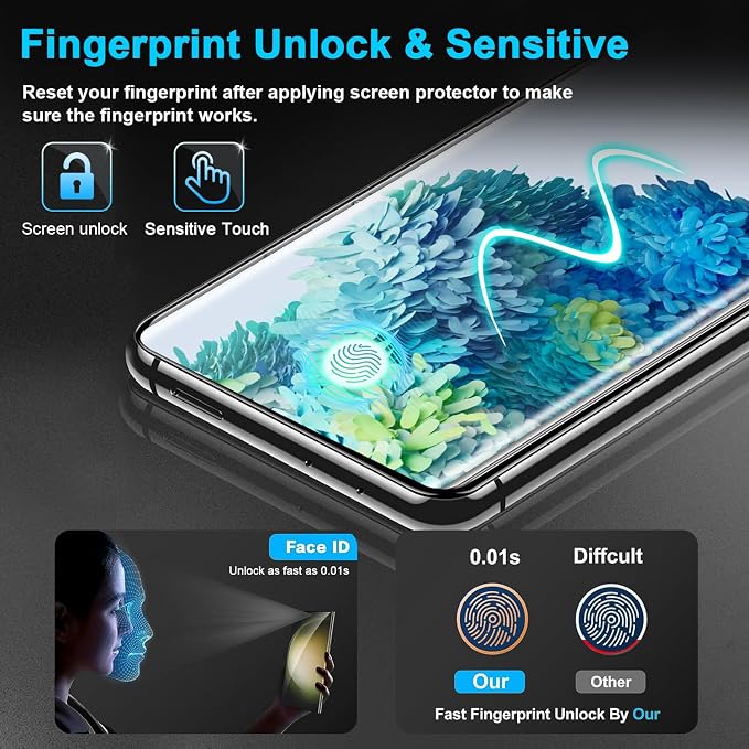 3 Pack Galaxy S20 Screen Protector, HD Clear Tempered Glass, Fingerprint Unlock, 3D Curved, Scratch Resistant, No Bubble for Samsung Galaxy S20 5G Glass Screen Protector - Image 3