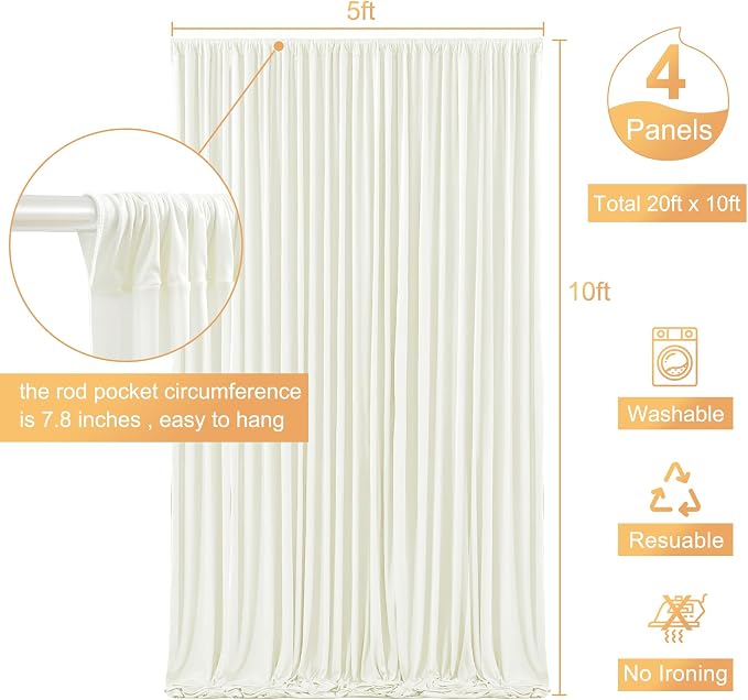 4 Panels Ivory Backdrop Curtain for Wedding Parties Wrinkle Free Ivory Photo Curtains Backdrop Drapes Fabric Decoration for Baby Shower Photoshoot 20ft(W) x 10ft(H) - Image 5
