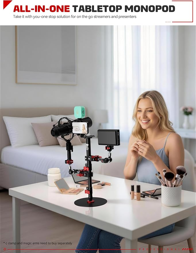 IFOOTAGE A200 Round Base Monopod 22" Desktop Mini Tripod | Aluminum Tabletop Small Tripod Compatible with DSLR Camera Light Webcam for Live Streaming Vlogging, Payload 10KG/22LBS - Image 2