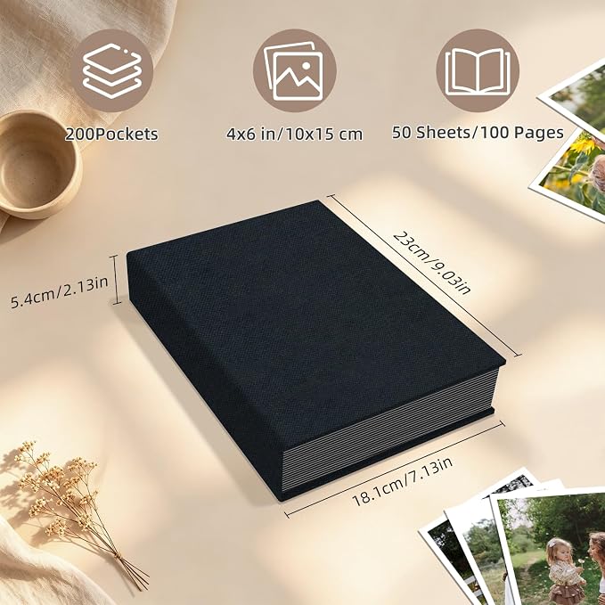 Popotop Photo Album 4x6 200 Pockets for Wedding Gifts,Linen Hardcover Picture Albums for Family Anniversary Baby Vacation Pictures - Image 3