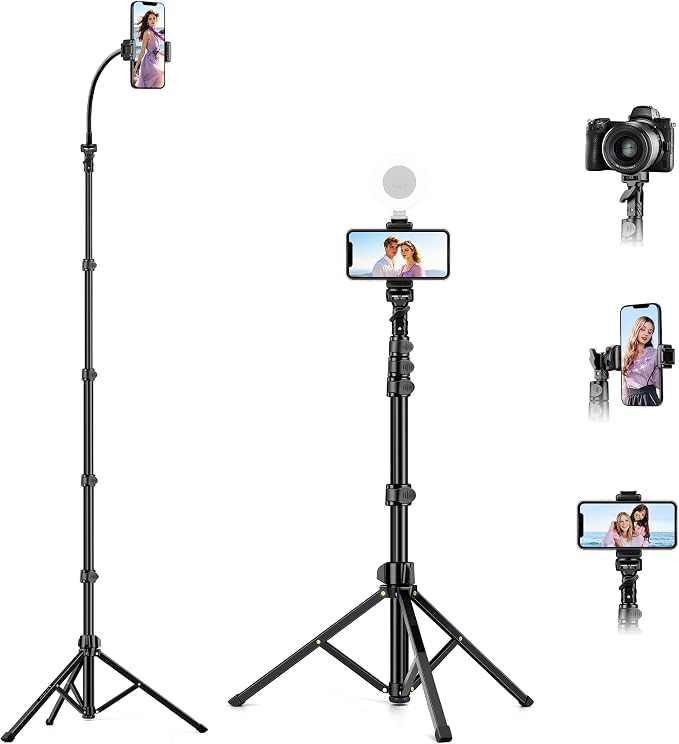 Phone Tripod Stand, 81" Tall Cellphone Tripod for iPhone with Gooseneck | Flexible Portable Phone Stand for Recording with Remote, Compatible with iPhone 17 16 15 Pro Android Camera by Victiv