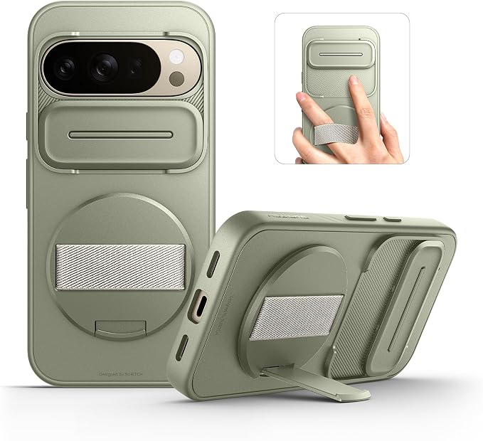 SURITCH for Google Pixel 10 Pro XL Case with 360° Rotatable Hand Strap Phone Grip Holder & Invisible Kickstand & Slide Camera Cover, Protective Cover for Pixel 10 Pro XL -Green by SURITCH