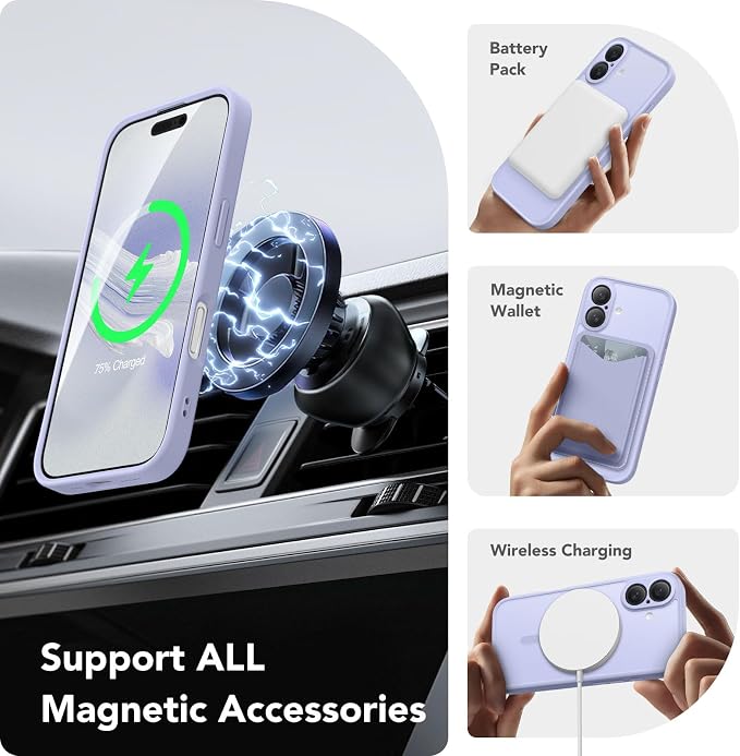 CAPRARO for iPhone 16 Case, Compatible with MagSafe Lilac | Upgraded [Full Camera Protection] Protective Translucent Matte Women Girl Magnetic Phone Case Cover, Lilac - Image 3