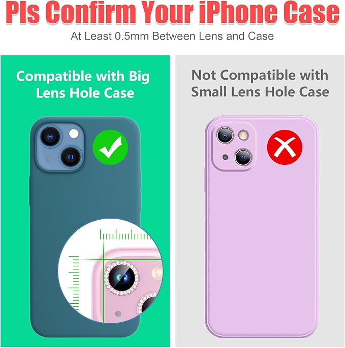 AGVEE 3+3 6 Pack for iPhone 15/15 Plus Camera Lens Protector Cover | Individual Bling Diamond & Bling Glitter Sparkle Cute Gem Metal Ring, 9H Tempered HD Glass - Image 3