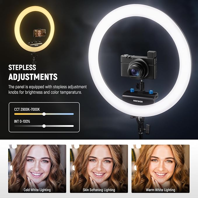 NEEWER Professional 18 Inch Ring Light with Tripod Stand Phone Holder Compatible with iPhone, 45W Remote Shutter App Control, Video Recording Makeup Selfie Studio Streaming Filming, RP18B Pro Black | Compatible with iPhone, 45W, Remote Shutter, App Con... - Image 3