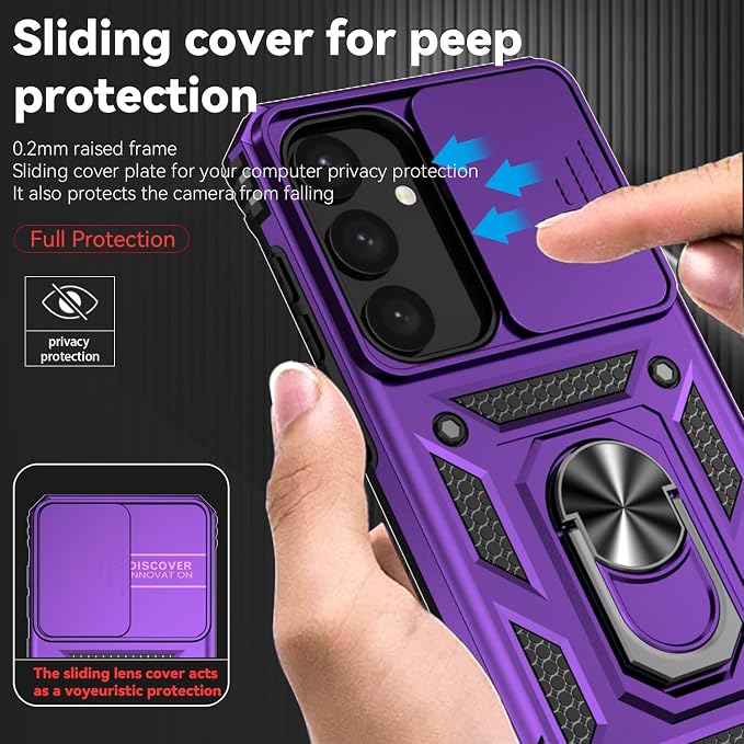 for Samsung Galaxy S24 Plus Case with Camera Lens Cover HD Screen Protector, Military-Grade Drop Tested Magnetic Ring Holder Kickstand Protective Phone Case for Samsung Galaxy S24 Plus (Purple) - Image 4