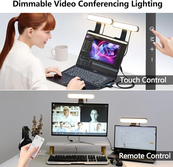 Dual-lamp Video Conference Lighting, LED Streaming Light with Remote and Touch Control, Zoom Lighting for Computer,Webcam Laptop Monitor Ring Light for Video Calls/Zoom Meetings/Video Recording - Image 2