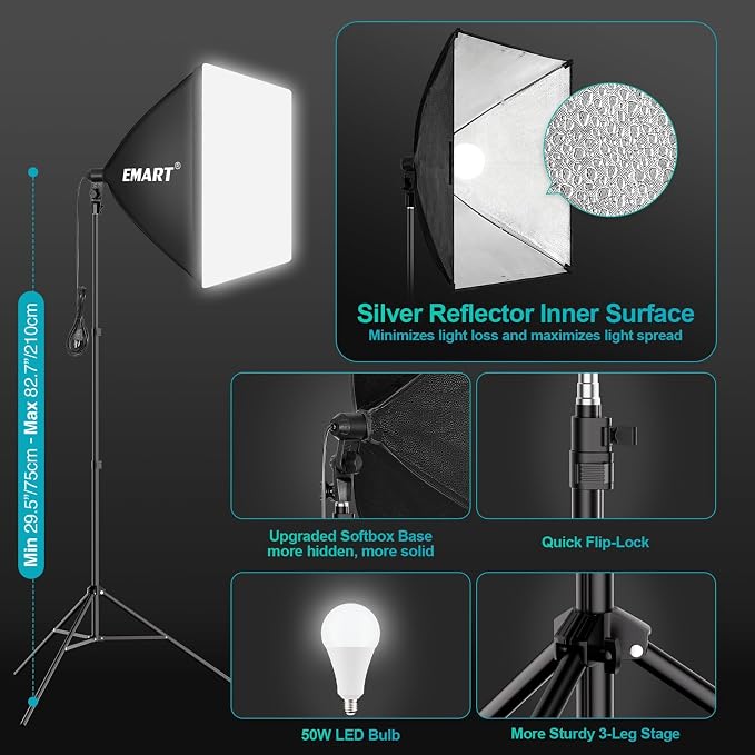 EMART Photography Lighting Kit with 8.5x10Ft Backdrop Stand,6x9FT Backdrops | Softbox Lighting Kit with 5500K 50W LED, Reflector, Umbrellas&Soft Box, Photo Studio Equipment for Portrait Video Shoot Vlog - Image 4