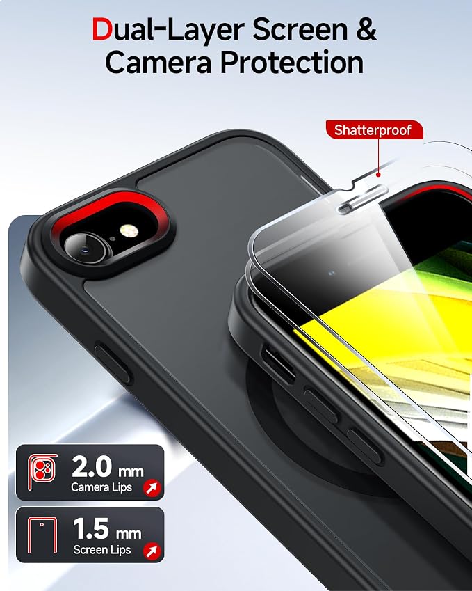 LeYi for iPhone SE 2022/2020 Case: iPhone-8/ iPhone 7 Phone Case, Compatible with Magsafe SE3 3rd Generation SE2 2nd Gen Matte Slim Protective with 2 Screen Protectors + 2 Camera Covers, Black - Image 4