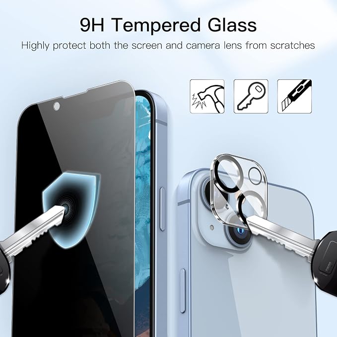 JETech Privacy Screen Protector for iPhone 14, 2+2 Pack | with Camera Lens Protector, Anti-Glare 9H Tempered Glass, Anti-Spy, Full Coverage, Scratch Resistant, Case-Friendly - Image 6