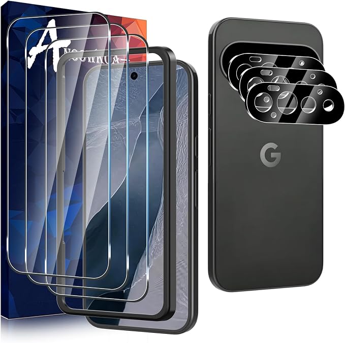 Anoowkoa 3 Pack Compatible for Google Pixel 11 Pro Screen Protector + 3 Pack Google Pixel 11 Pro Camera Lens Tempered Glass Protector 9H Hardness.Bubble-free.Support Fingerprint Unlock by Anoowkoa