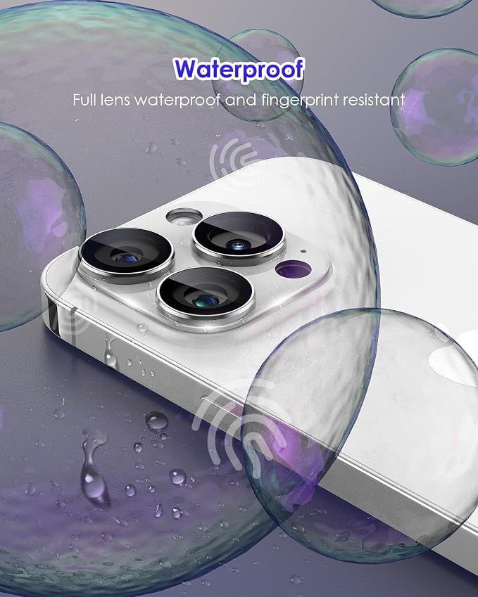 Compatible for iPhone 16 Pro Max/iPhone 16 Pro/iPhone 14 Pro/iPhone 14 Pro Max Camera Lens Protector [Full Coverage Metal] 9H Tempered Glass Camera Cover Titanium Silver+Silver - Image 6