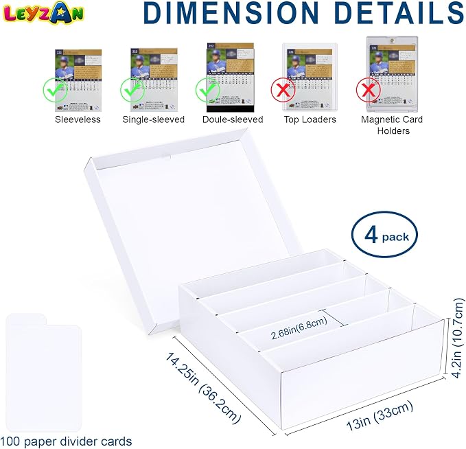 5-Row Trading Card Storage Box, 4-Pack with Divider for MTG & Sports Cards | Durable Cardboard Card Holder for Bulk Collections, Storing Magic, TCG, Football, Basketball, and Game Cards - Image 4