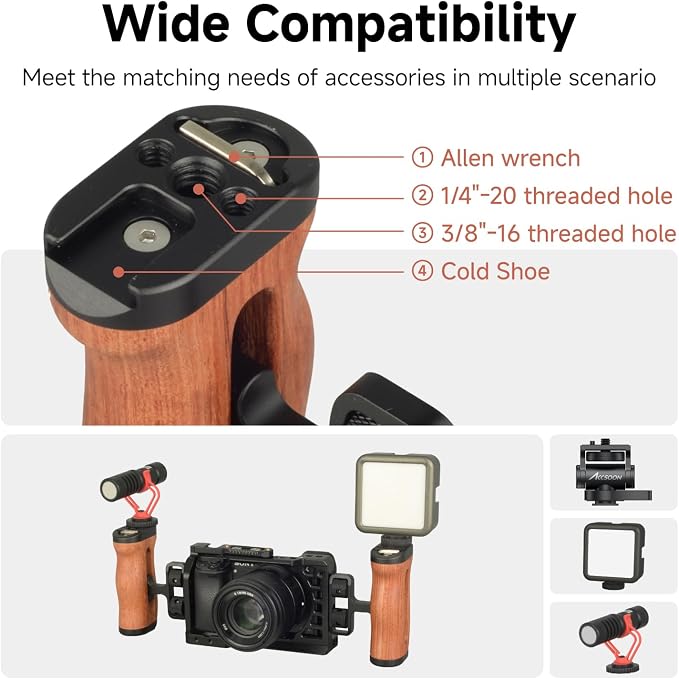 Accsoon Side Handle Handgrip for CineView M7H Pro/M7 Pro/M7 Camera Monitor with 1/4"-20 Threaded Holes, 35mm Up and Down Adjustable Reversible Grip for Monitor/Smartphone/iPad/Tablet/DSLR Cage-1 Pair - Image 6