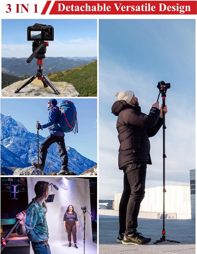 IFOOTAGE Cobra 3 A180F Aluminum Camera Monopod 71" | Telescopic Video Monopod with Feet Compatible with Sony Canon Nikon DSLR Cameras, Payload 17.6lb - Image 2