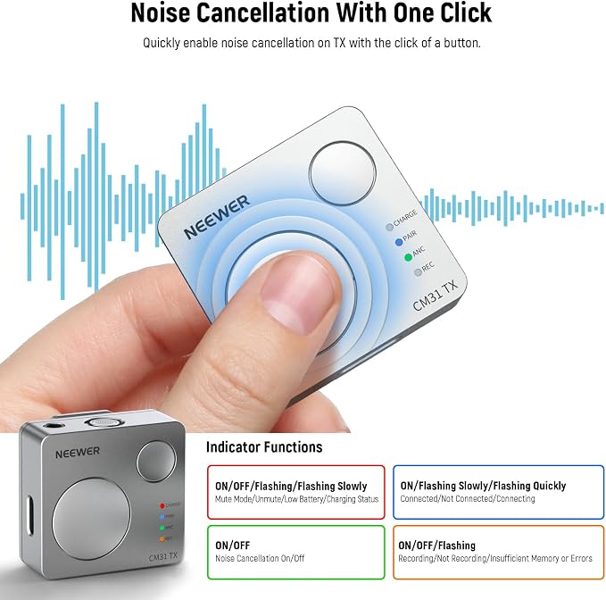 NEEWER CM31 Wireless Lavalier Microphone with 8GB Storage 820ft Range 48KHz 24Bit Noise Cancelling Compatible with iPhone iPad Android PC Camera YouTube/TikTok Stream Podcast Interview - Image 4