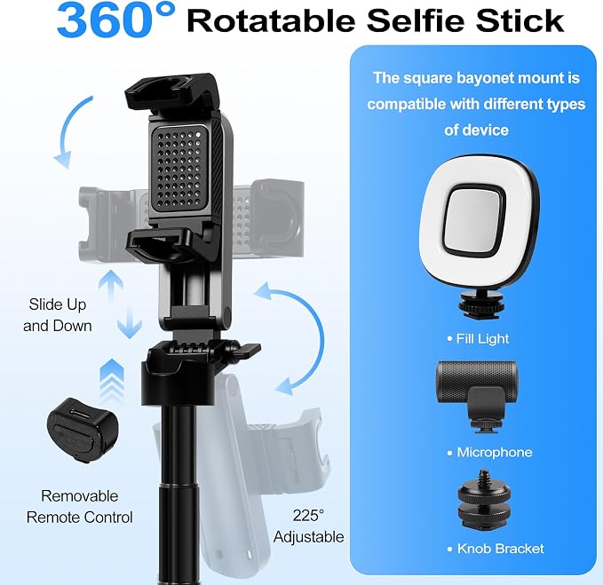 3-in-1 Mini Tripod, Selfie Stick for iPhone for 4-7 Inch iOS/Android Phones | Tripod for Iphone with Remote Control and Fill Light, Lightweight Travel Tripods for Selfie Video Recording - Image 9