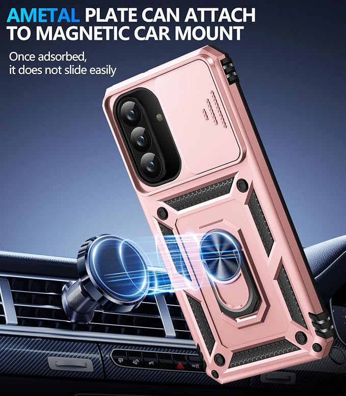 Taisairu for Samsung Galaxy A37 Case/A36 Case with Screen Protector & Slide Camera Lens Cover, Built-in Ring Stand Shockproof Protective Case for Samsung A37 5G Case/Samsung A36 5G Case (Rose Gold) - Image 5