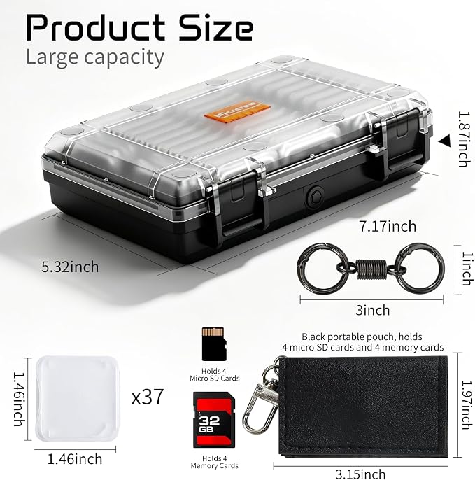 37-Slot Clear SD Card Holder, Water-Resistant Memory Card Case | SD Card Organizer with 37 Transparent Cases and 60 Visual Notes, Anti-Shock Clear Storage - Image 2