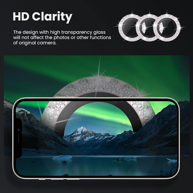 Tensea Bling Camera Lens Protector for iPhone 13 Pro/iPhone 13 Pro Max | Protective Camera Cover Tempered Glass Screen Protector Diamond Metal Individual Ring for 13Pro 6.1" /13 ProMax 6.7 inch - Image 4