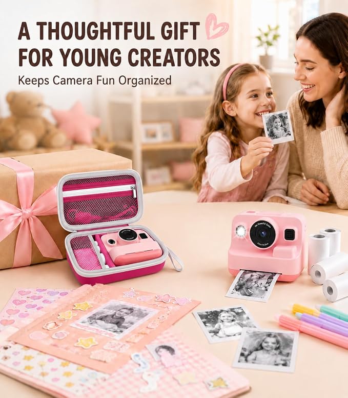 Kids Instant Print Camera Case for DYLANTO for ESOXOFFORE Cameras | Portable Digital Camera Case Organizer for ETIKEZ for YTETCN for DUDUDRAGON with Pocket for Accessories (Box Only)- - Image 8