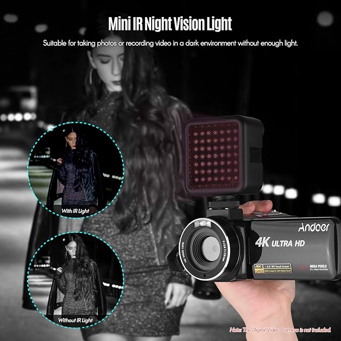 Mini IR Night Vision Light Infrared Photography Light for Video Camera Camcorder Built-in Rechargeable Battery with 3 Cold Shoe Mount for Vlog Video Recording - Image 2