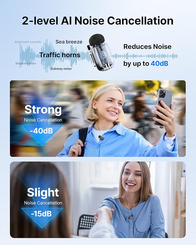 BOYA mini 2 Wireless Lavalier Microphone for iPhone 15/16/17 & Android | Lapel Microphone Wireless with AI Noise Reduction, App Control, 30H Battery with Charging Case for Streaming, Recording - Image 4