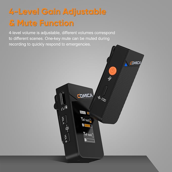COMICA Vimo C3 Wireless Lavalier Microphone, 656ft Range & Gain Control | DSP One-Click Denoise, 48khz/24bit Hi-Fi Audio, IPS Display, Mono/Stereo/Safety Mode, Real-Time Monitor, 20h Battery Case - Image 3